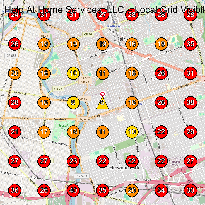 Help At Home Services, LLC GeoGrid visibility map for Home Health Care Service in Paterson